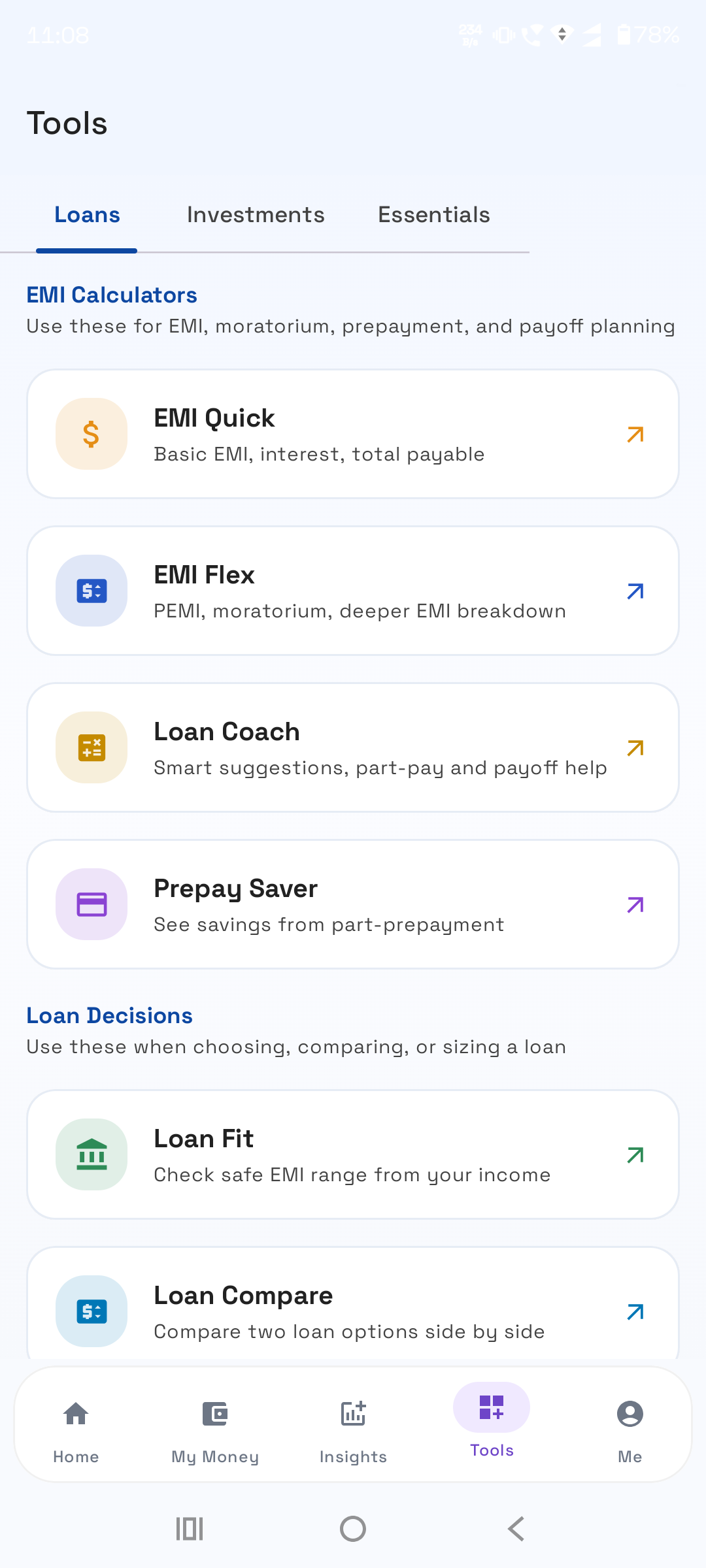 NumLekka loan and finance tools screen